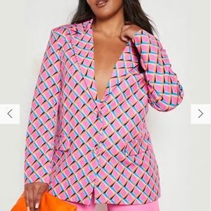 GEO PRINT PLUNGE FRONT TAILORED BLAZER